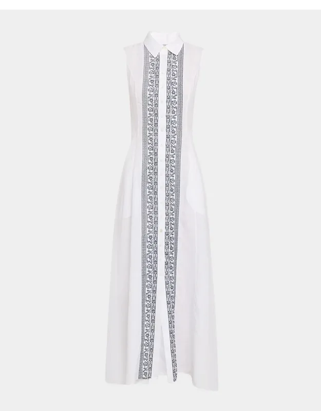 Carine Sleeveless Embroidered Maxi Shirtdress