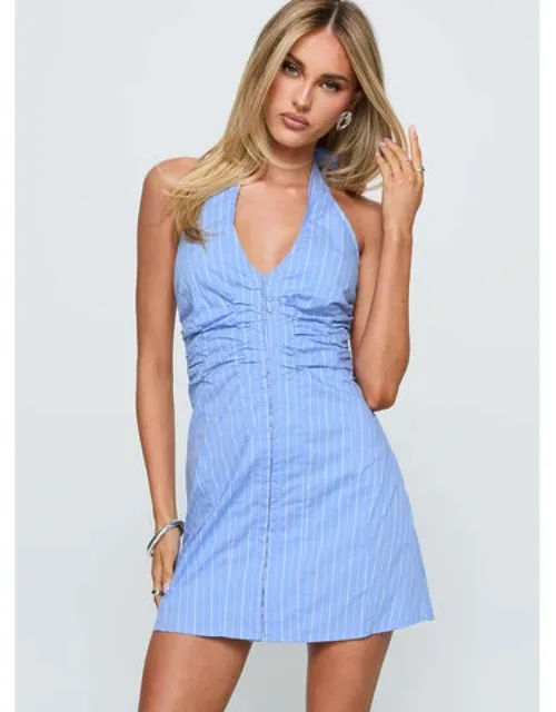 Halter Mini Dress Stripe With Adjustable Straps And Ruched Design