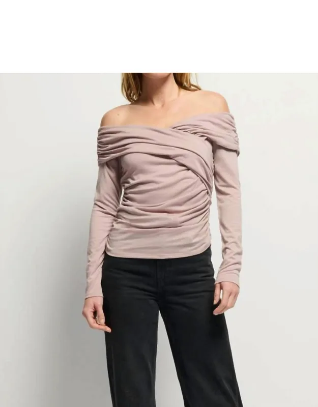 Mika Off Shoulder Top With Long Sleeves And Shirring Details