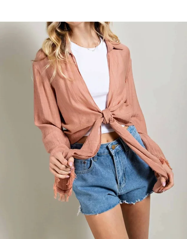 Fringe Sleeve Front Tie Bolero