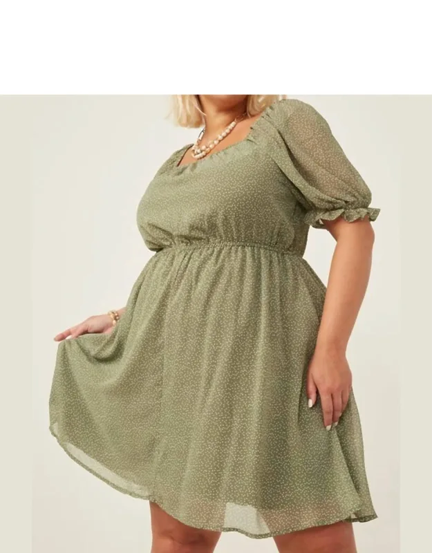 Square Neck Puff Sleeve Mini Dress