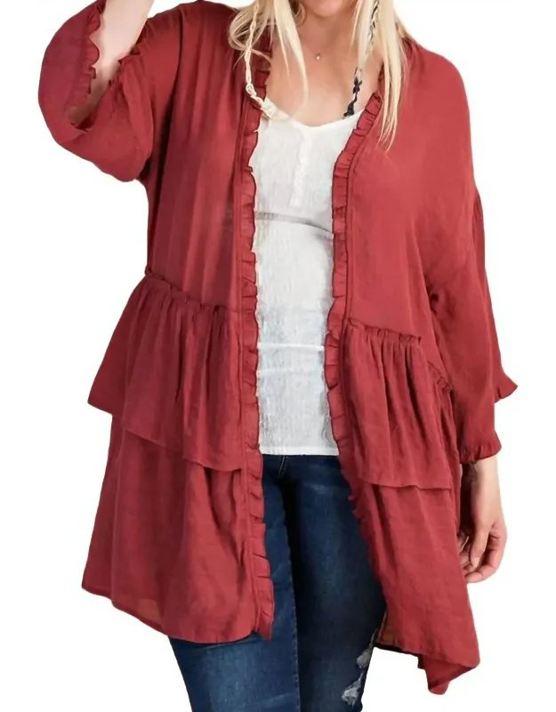 Light Semi Sheer Ruffle Cardigan