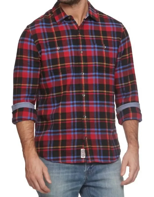 Ladson Long Sleeve Stretch Herringbone Flannel Shirt With Button Closure And Practical Pockets