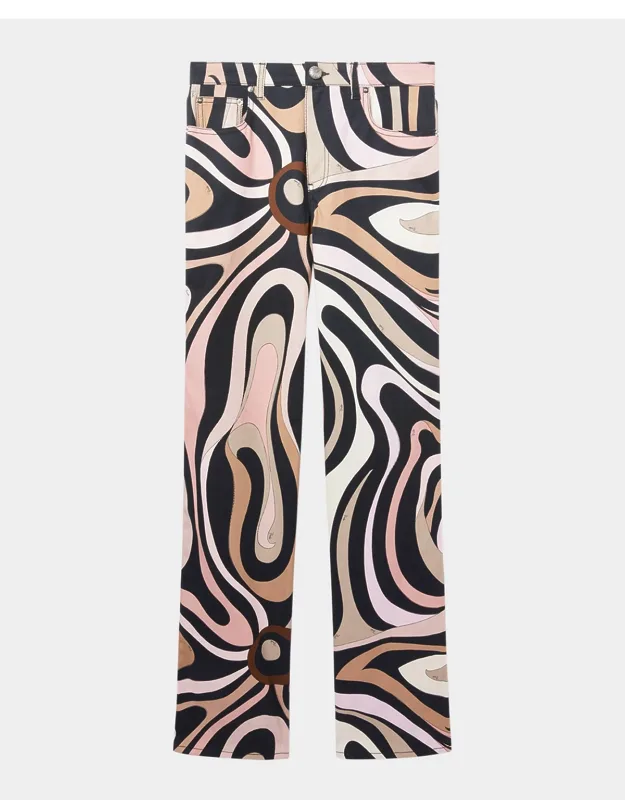 Marmo-print Gabardine Stretch Wide-leg Trousers