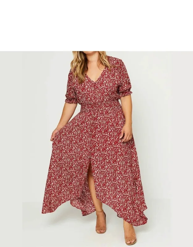 Curvy Floral Ruched Waist Maxi Dress