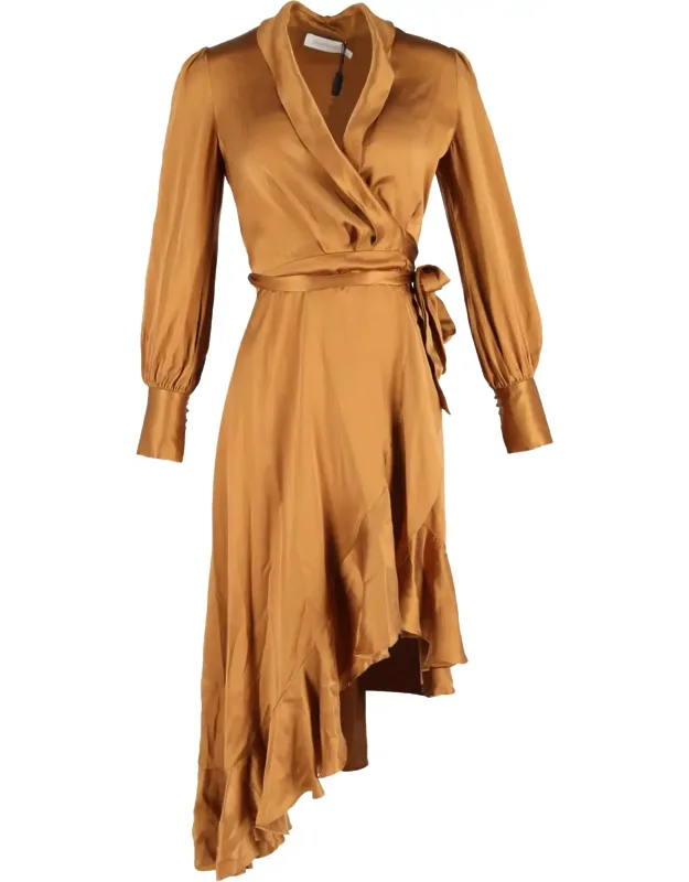 Asymmetric Ruffled Washed-wrap Dress