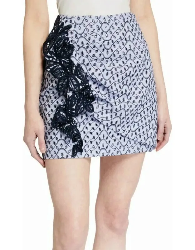 Embroidered Ruched Skirt With Lace Trim