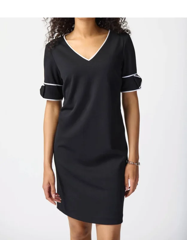 Knee Length Bow Sleeve Dress
