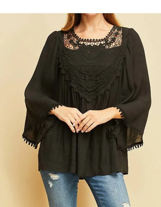 Crochet Lace Flare Sleeve Top