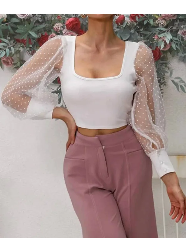 Swiss Dot Puff Sleeve Top