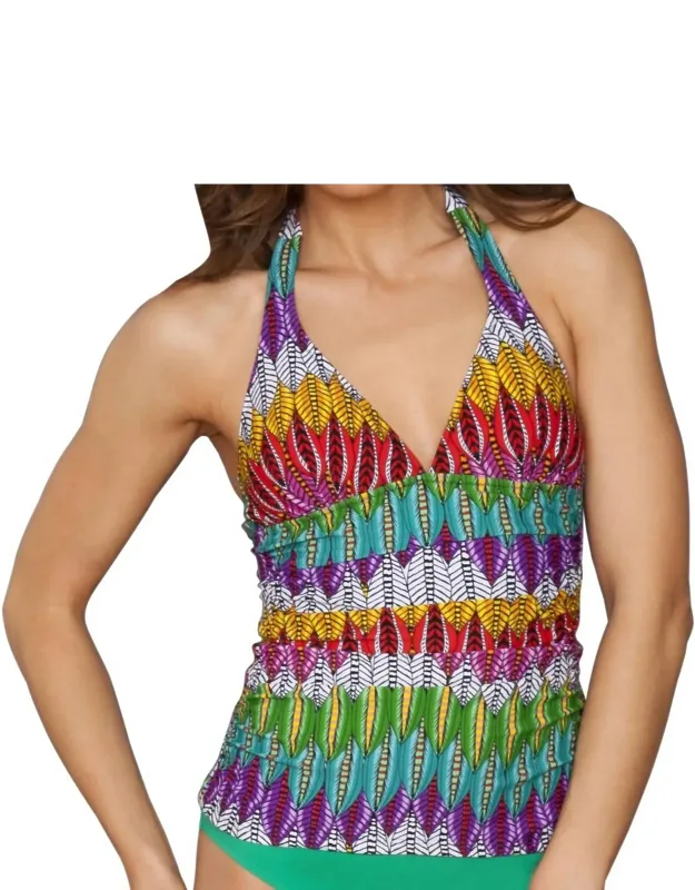 Mexicana Halter Tankini Top With Soft Molded Bra Cups And Plunging V-neckline