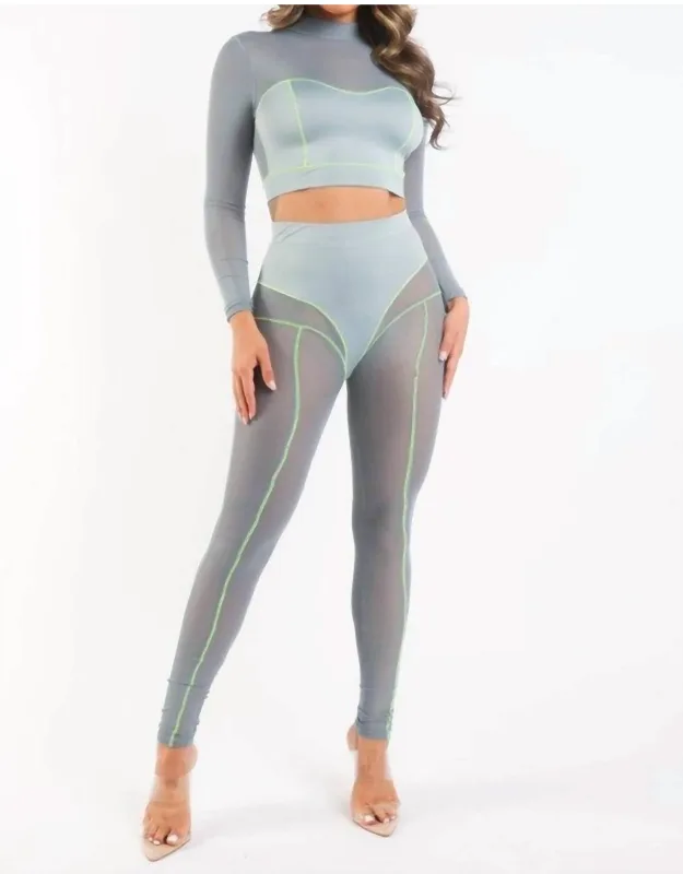 Mesh Mockneck Top And Pants Day Set