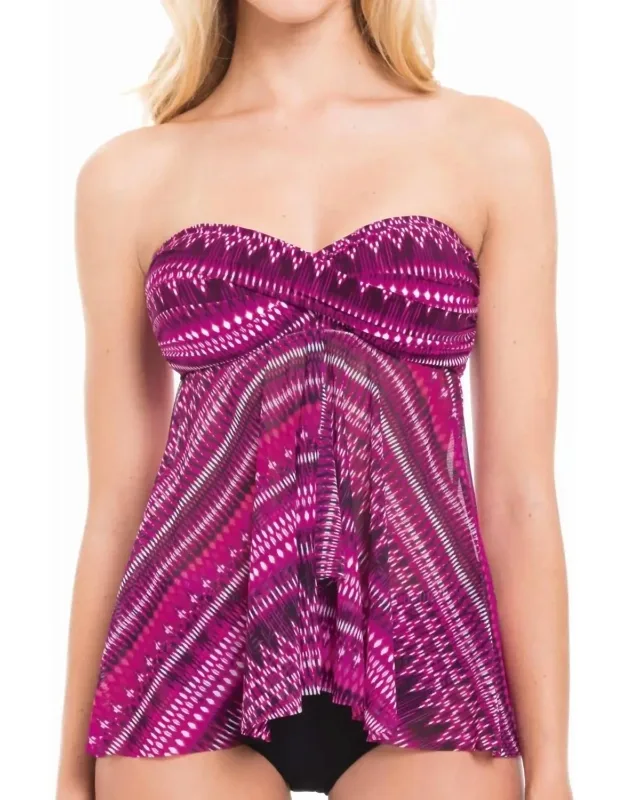 Indian Sunset Bandeau Tankini Top With Bandeau Neckline And Soft Cup Bra