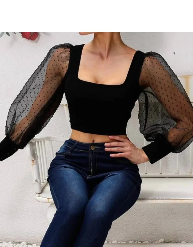 Swiss Dot Puff Sleeve Top