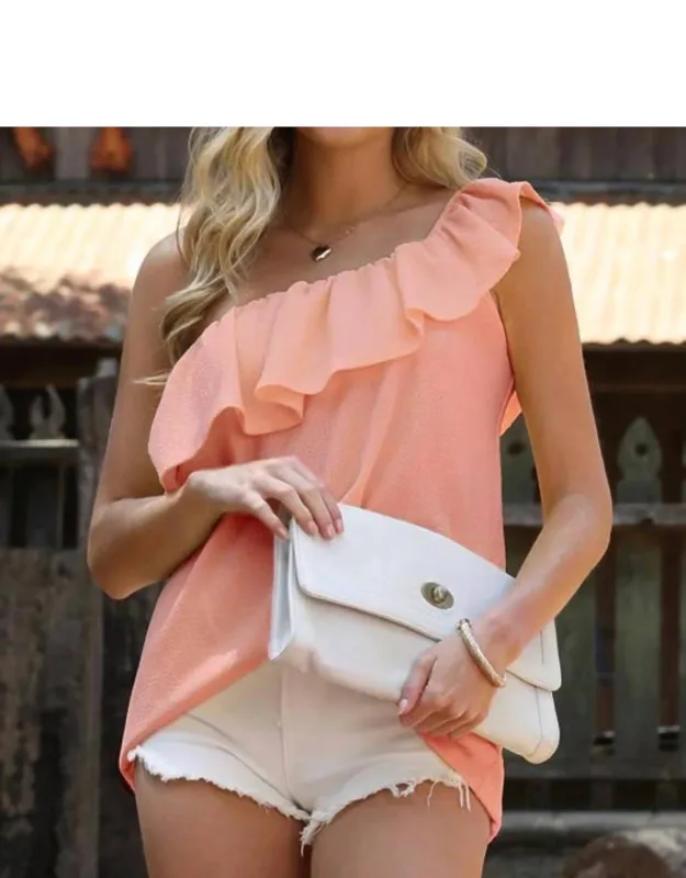 One Shoulder Ruffle Blouse