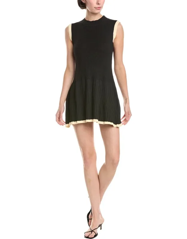 Mini Dress With Mock Neck And Ribbed Trim