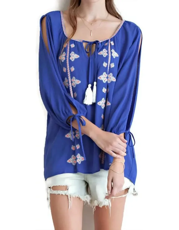 Embroidered Tassel Tie Top