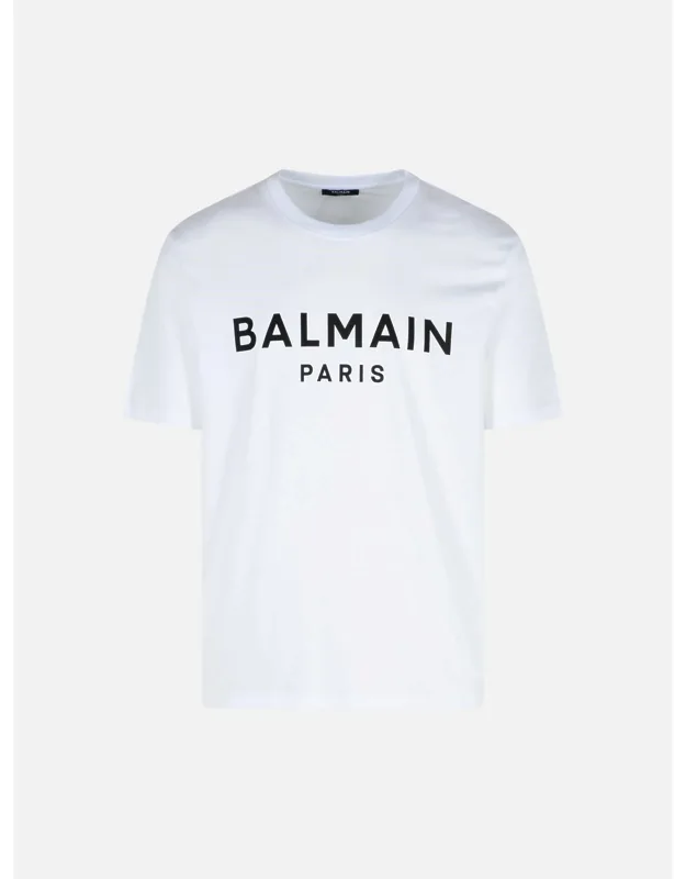 Balmain T-shirt With Ribbed Crew Neck And Contrast Logo