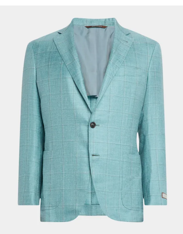 Cashmere, Silk And Linen Windowpane Sport Coat