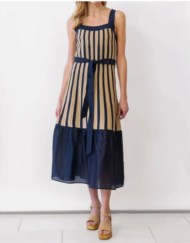 Contrast Striped Knit Midi Dress