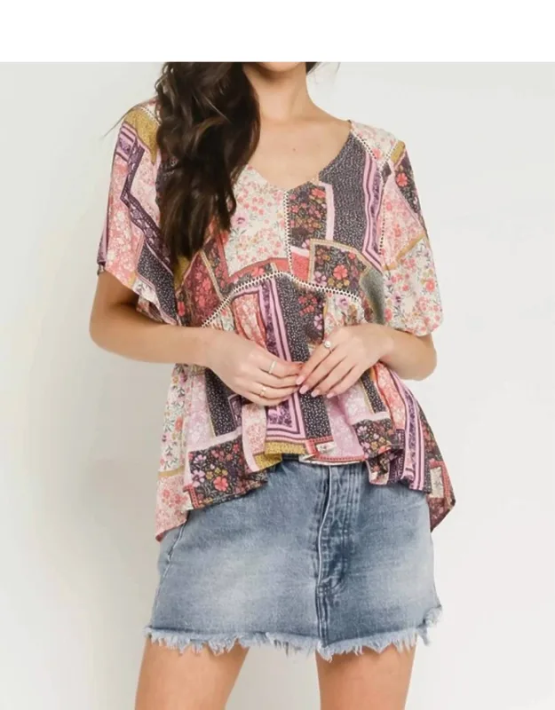 Floral Patch Flutter Sleeve Top