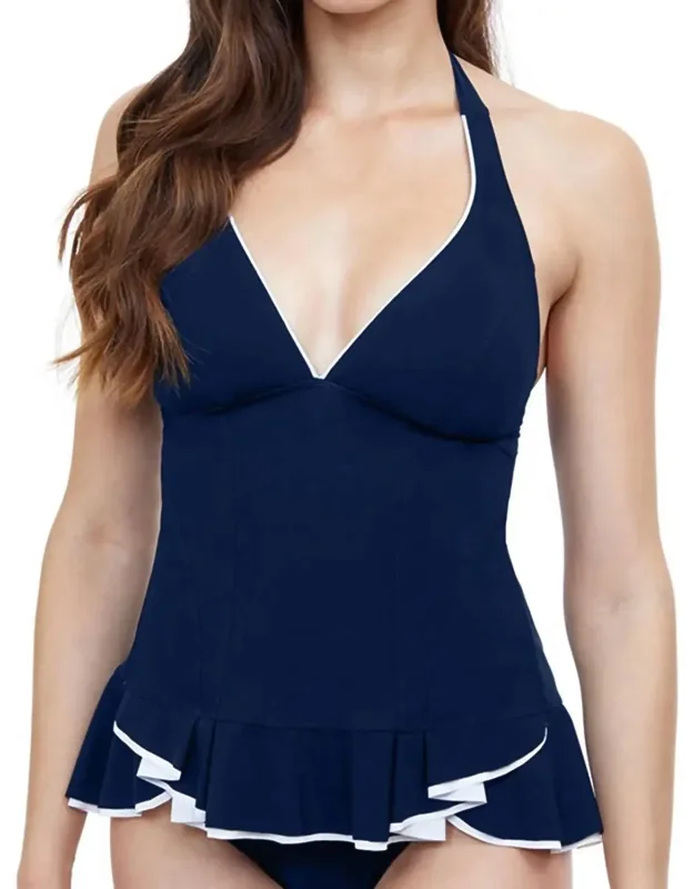Halter Tankini Top With Soft Cups And Adjustable Coverage