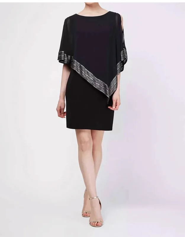 Jersey Cape With Foil Trim Popover Dress