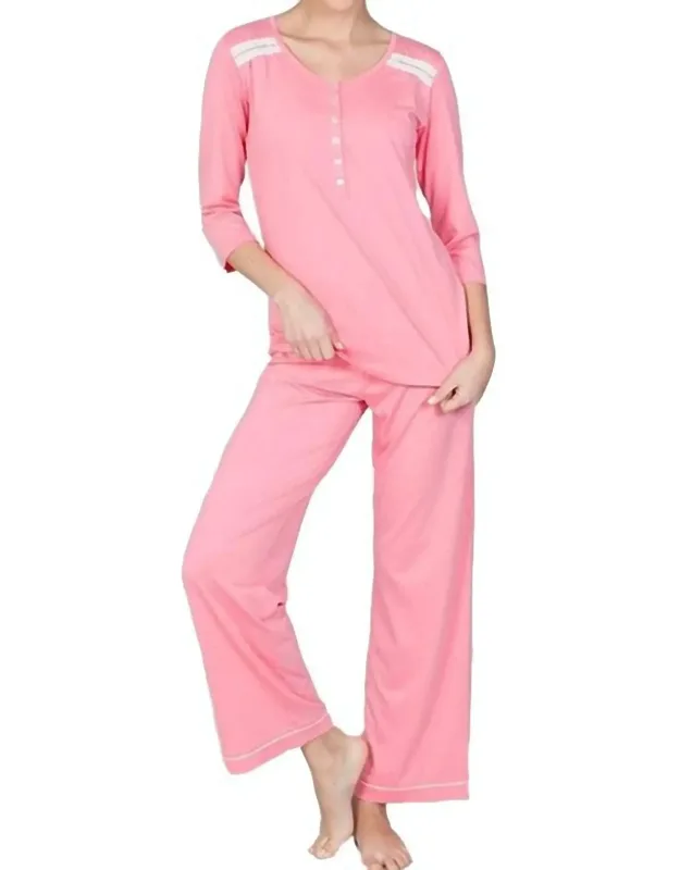 Misha Elbow Sleeve Pullover Top Pajama Set