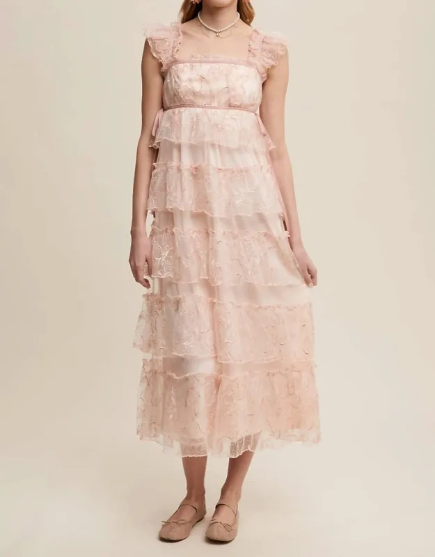 Delicate Floral Embroidered Lace Maxi Dress