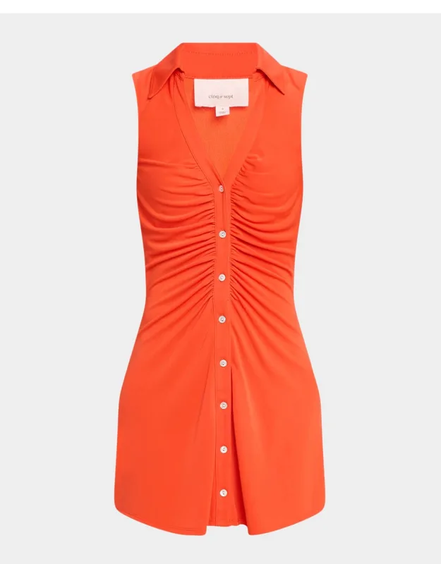Gathered Button-front Mini Dress