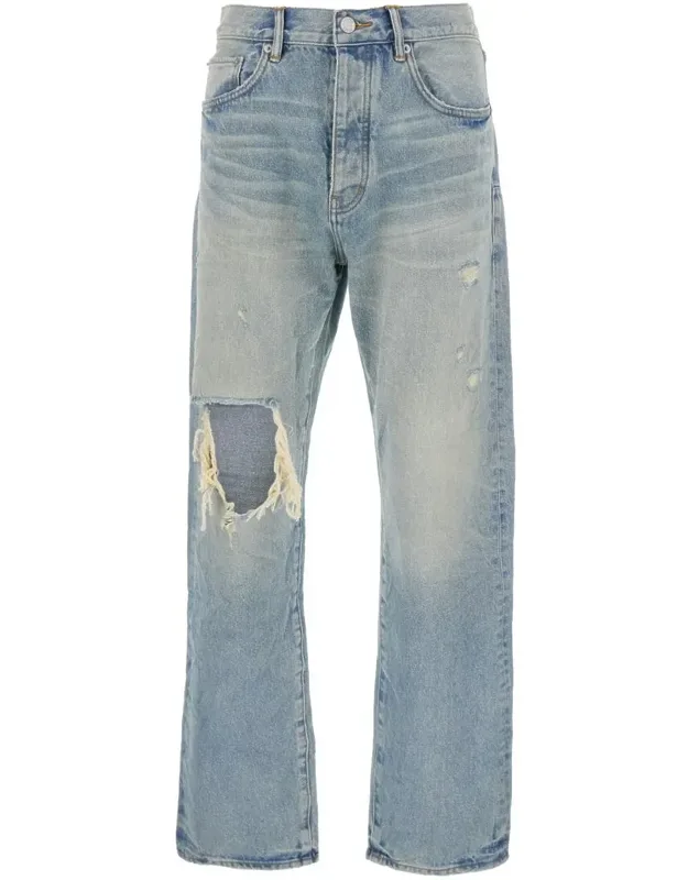Light Blue Jeans With Logo Patch On The Rear And Maxi Ripping On The Front