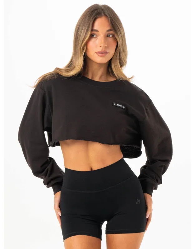 Ryderwear Cropped Sweater With Woven Label And Raw Cut Hem