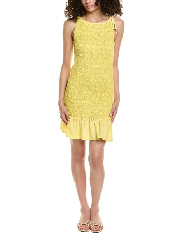 Smocked Tie Neck Mini Dress