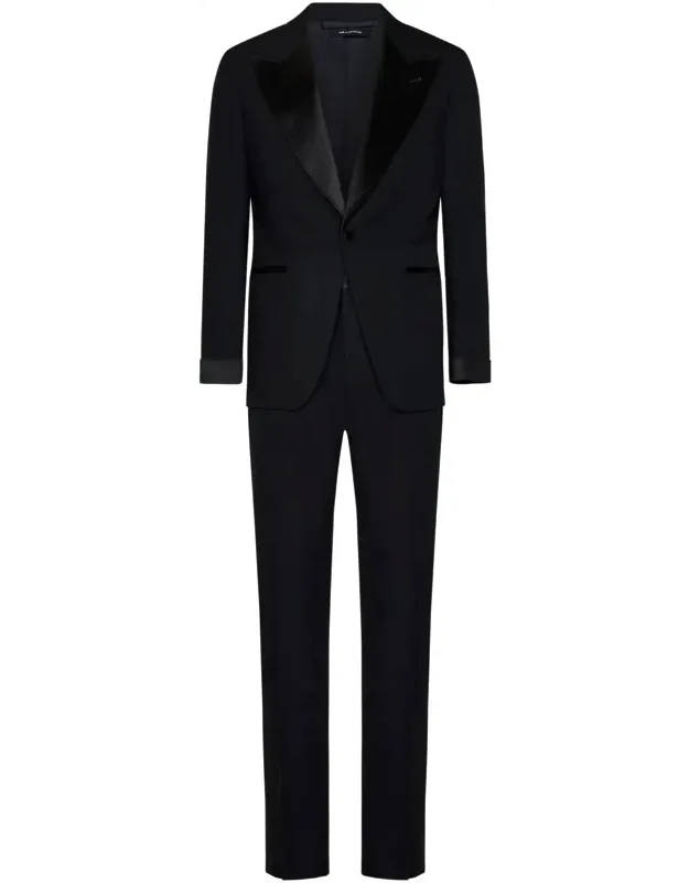 Suit With Black Satin Peak Lapel And Structured Shoulders