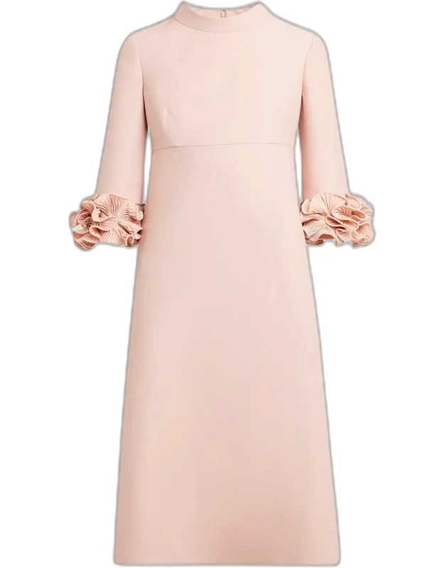 Floral Cuff Crepe Couture Midi Dress