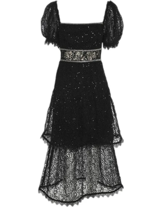 Sequin Circle Lace Midi Dress