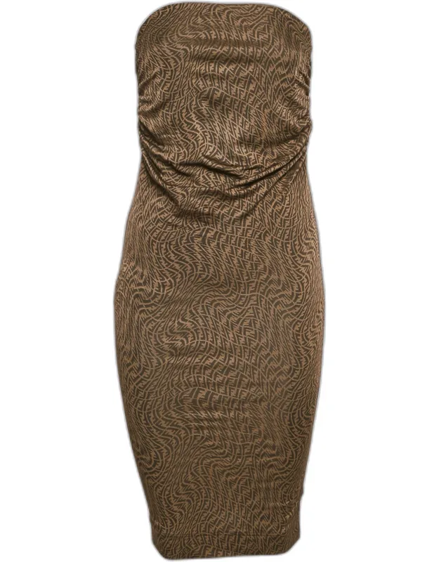 Monogram Jacquard Knit Ruched Midi Dress