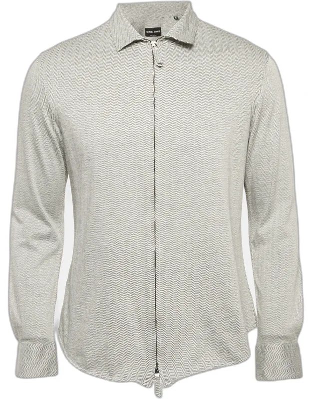 Herringbone Cotton Blend Zip-up Shirt