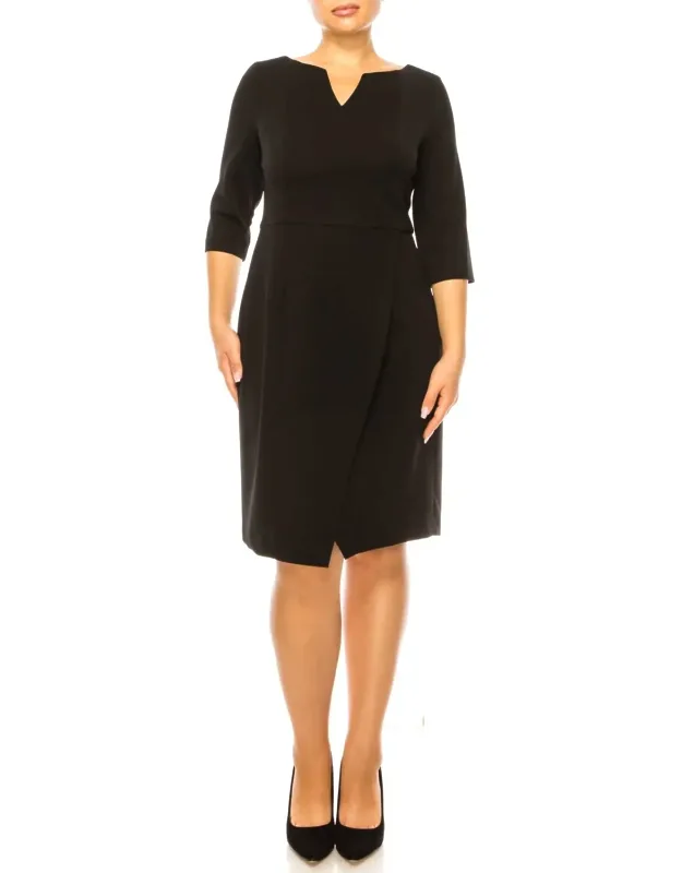 V-cut Neck 3/4 Sleeve Dress