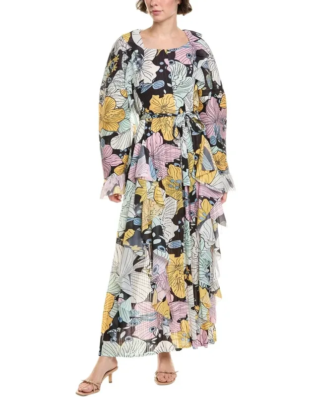 Maxi Dress With Pleated Fabrication And Ruffle Trim