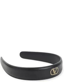 Valentino Garavani Leather Hair Band With Golden-toned Mini-studs