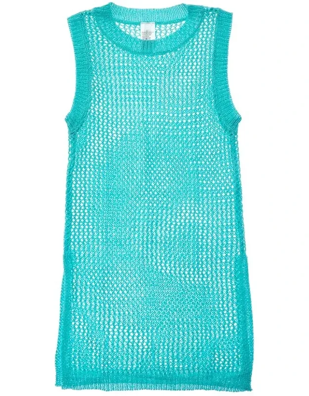 Crochet Cover-up Dress With Open Crochet Knit And Side Slits