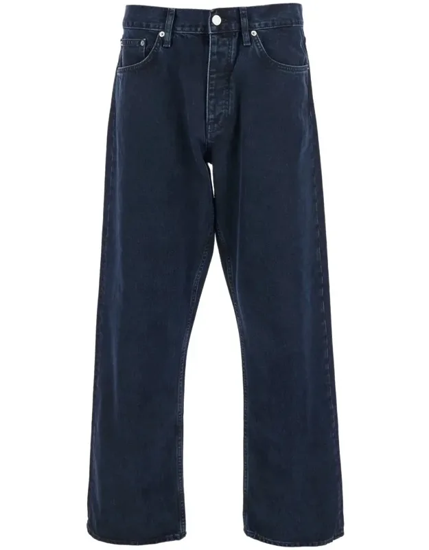 Blue Jeans With Belt Loops And Logo Patch On The Rear In Front Button And Zip Closure, Straight Hem