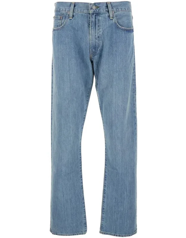 Blue Jeans With Belt Loops And Logo Patch On The Rear In Front Button And Zip Closure, Straight Hem