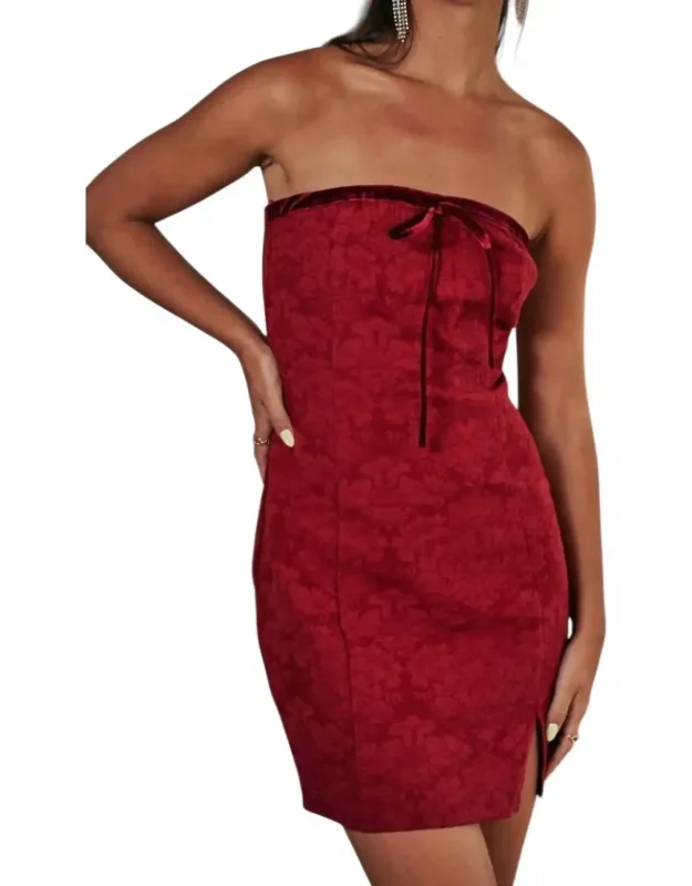 Jacquard Tube Mini Dress With Velvet Contrast