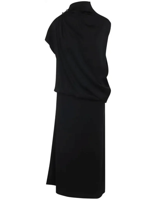 Dress With Asymmetric Sleeves And Draped Bodice