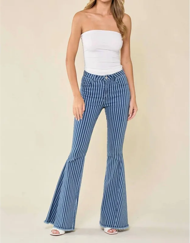 Striped Stretchy Bellbottom Jeans