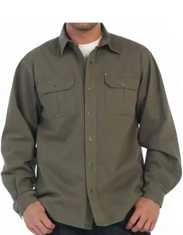 Twill Shirt Jacket With Flannel Lining
