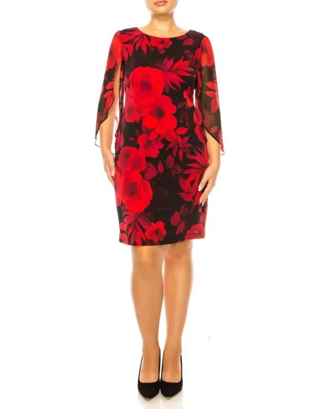 Floral Split-sleeve Sheath Dress