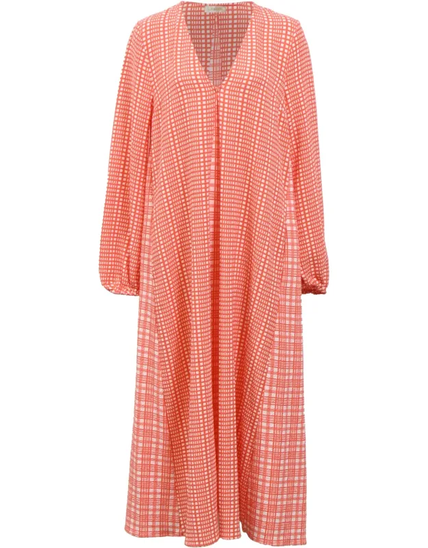 Leila Plaid V-neck Midi Dress